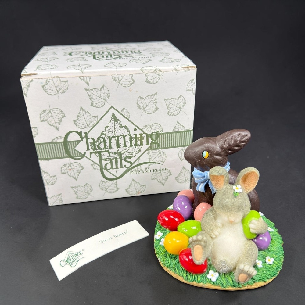 Fitz and Floyd Charming Tails Sweet Dreams Bunny Easter Egg Figurine New w Box